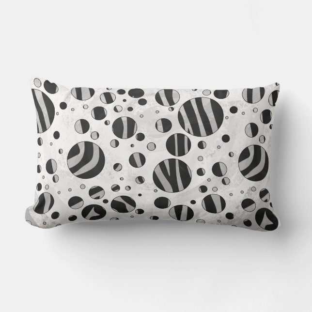 Zebra Polka Dot Black and Light Grey Lumbar Cushion (Front)
