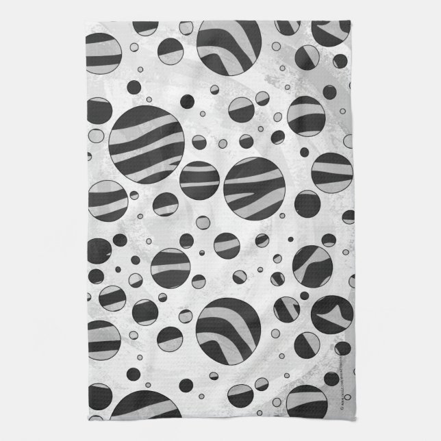 Zebra Polka Dot Black and Light Grey Tea Towel (Vertical)