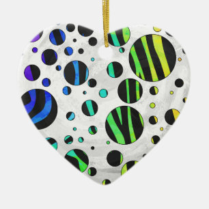 Zebra Polka Dot Black and Rainbow Print Ceramic Tree Decoration