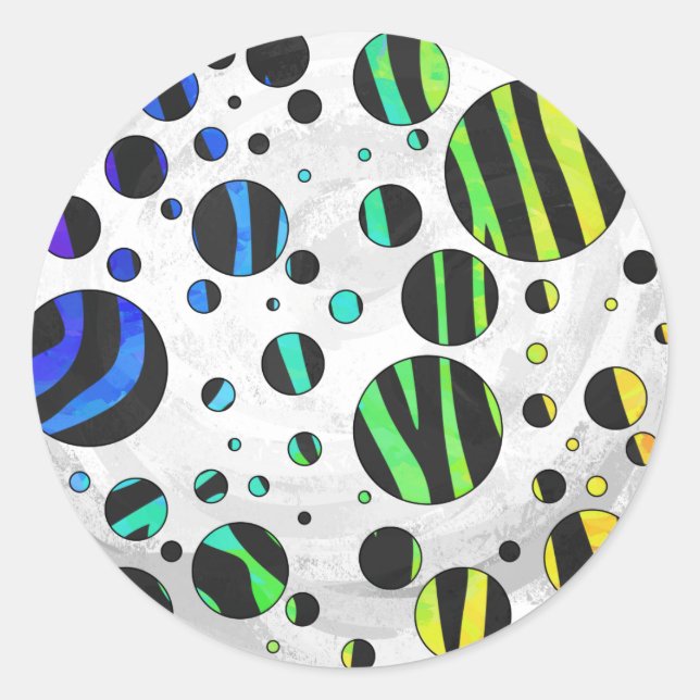 Zebra Polka Dot Black and Rainbow Print Classic Round Sticker (Front)