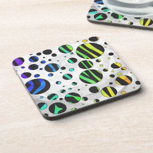 Zebra Polka Dot Black and Rainbow Print Coaster