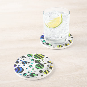 Zebra Polka Dot Black and Rainbow Print Coaster