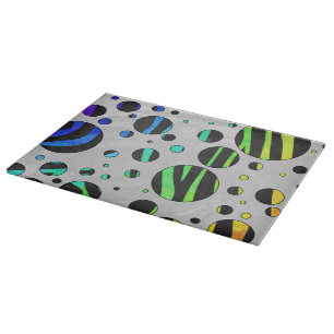 Zebra Polka Dot Black and Rainbow Print Cutting Board