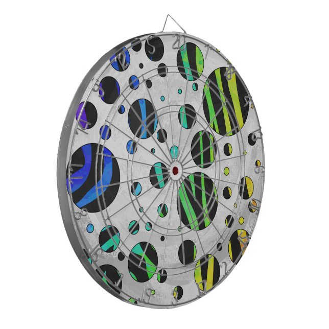 Zebra Polka Dot Black and Rainbow Print Dartboard (Front Left)