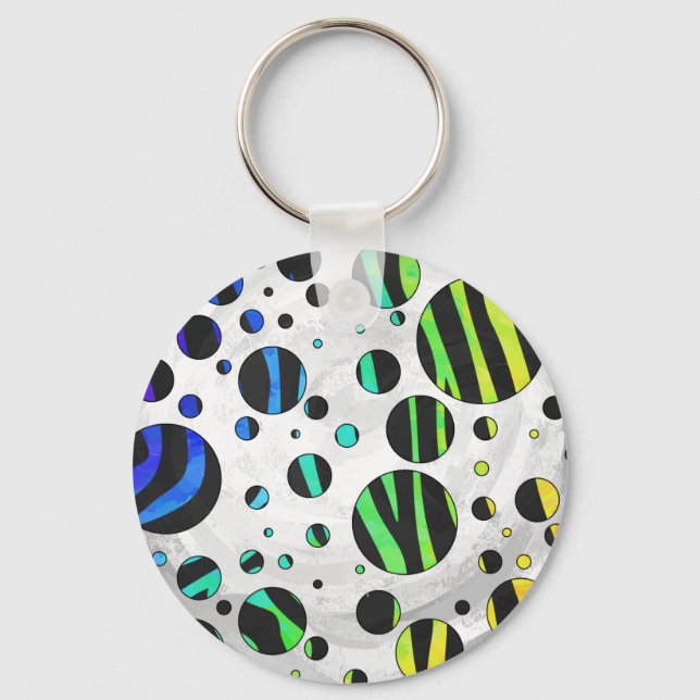 Zebra Polka Dot Black and Rainbow Print Key Ring (Front)