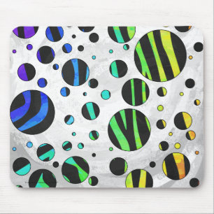 Zebra Polka Dot Black and Rainbow Print Mouse Pad