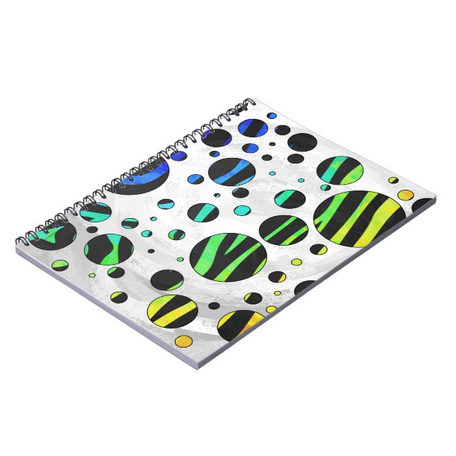 Zebra Polka Dot Black and Rainbow Print Notebook (Left Side)