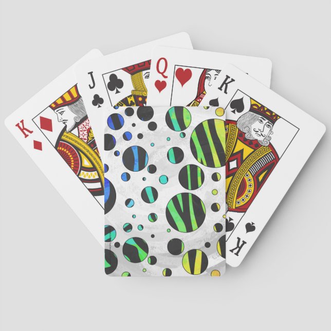 Zebra Polka Dot Black and Rainbow Print Playing Cards (Back)