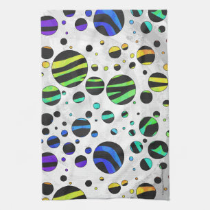 Zebra Polka Dot Black and Rainbow Print Tea Towel