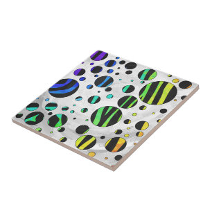 Zebra Polka Dot Black and Rainbow Print Tile