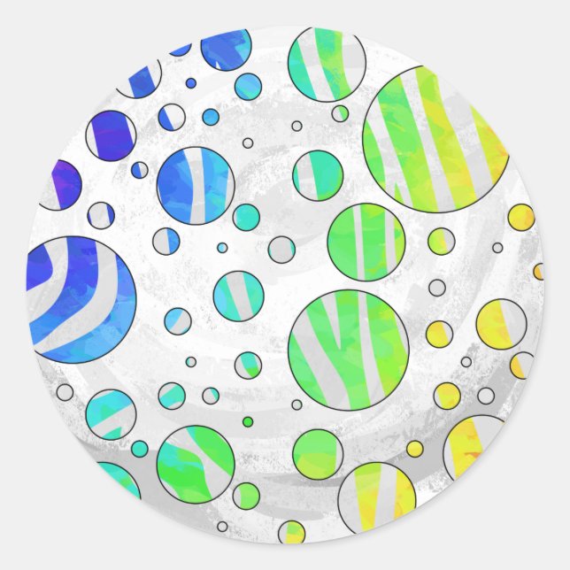 Zebra Polka Dot Rainbow and White Print Classic Round Sticker (Front)