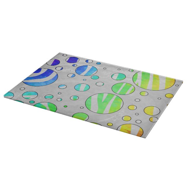 Zebra Polka Dot Rainbow and White Print Cutting Board (Corner)