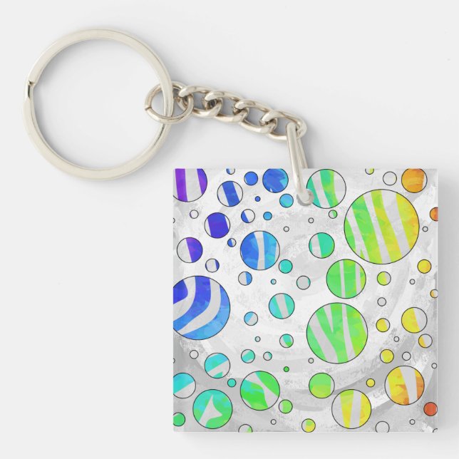 Zebra Polka Dot Rainbow and White Print Key Ring (Front)
