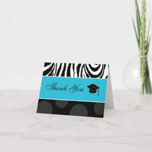 Zebra & Polka Dots Print with Cap: Blue Thank You Card