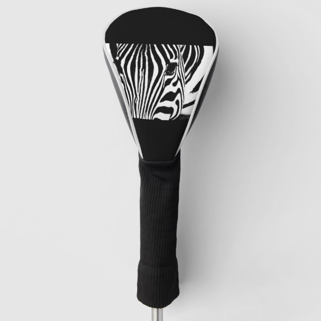 Zebra portrait black and white golf head cover (Front)