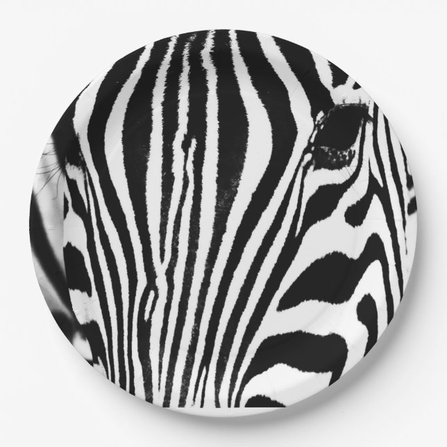Zebra portrait black and white paper plate (Front)
