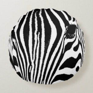Zebra portrait black and white round cushion