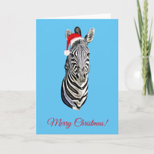 Zebra Portrait Painting Christmas Santa Claus Card