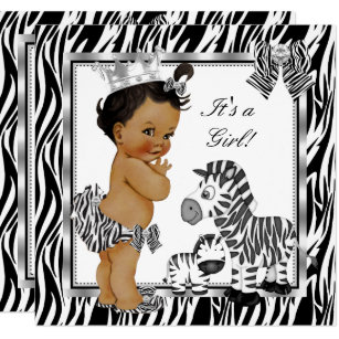 Zebra Princess Girl Baby Shower Ethnic Invitation