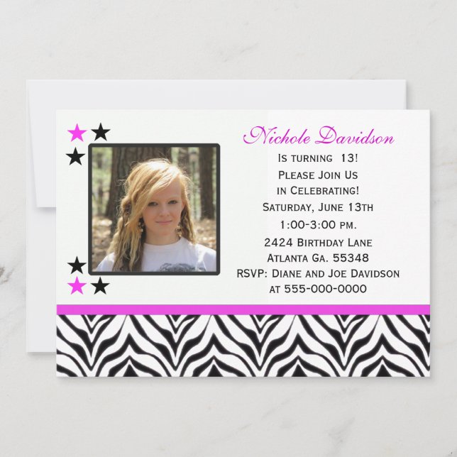 Zebra Print: 13th Birthday Party Invitations (Front)