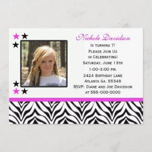 Zebra Print: 7th Birthday Party Invitations