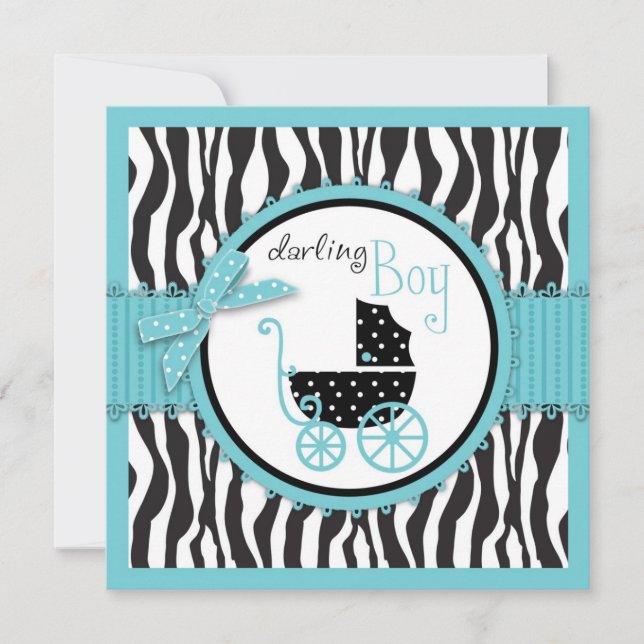 Zebra Print and Baby Carriage Baby Shower Invitation (Front)