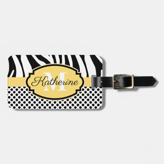 Zebra Print and Dots Pattern Luggage Tag (Front Horizontal)