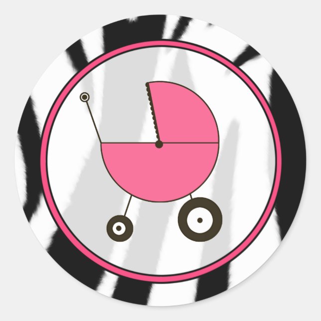 Zebra Print and Pink Baby Carriage Sticker (Front)