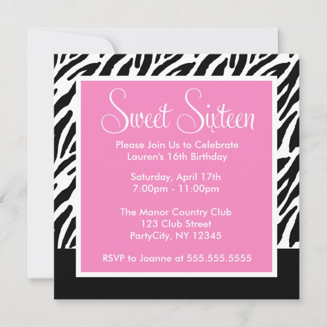 Zebra Print and Pink Invitation (Front)