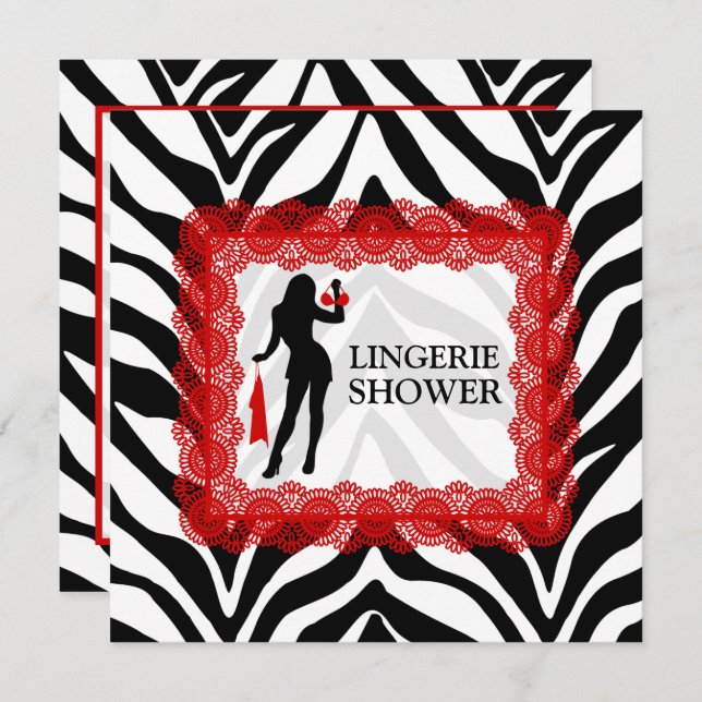 Zebra Print and Red Lace Lingerie Shower Invitation (Front/Back)