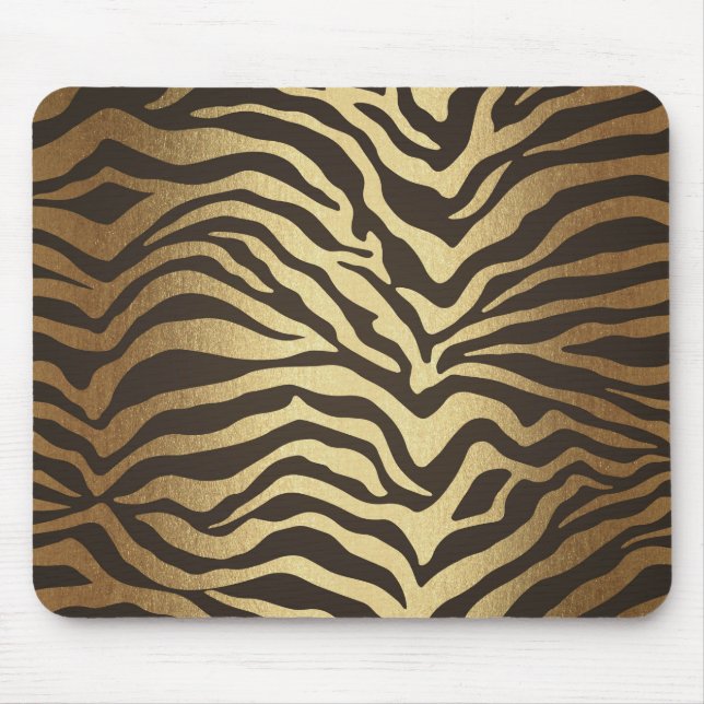 Zebra Print Animal Skin Print Modern Glam Gold Mouse Pad (Front)