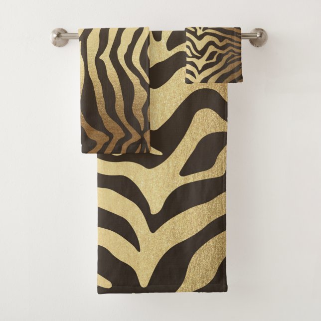 Zebra Print Animal Skin Skins Gold Glam Modern Bath Towel Set (Insitu)