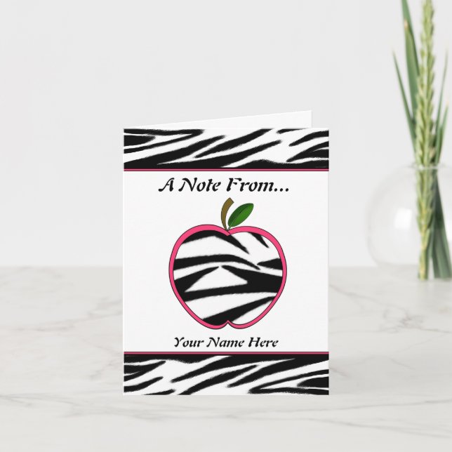 Zebra Print Apple Teacher Notecard (Front)