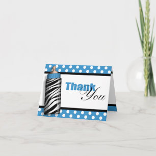Zebra Print Baby Bottle Blue Thank You Cards