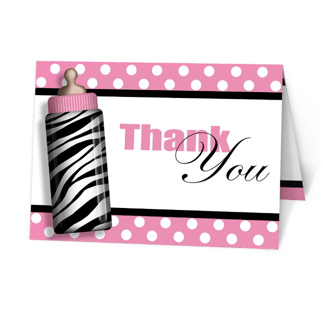 Zebra Print Baby Bottle Pink Thank You Cards (Creator Uploaded)