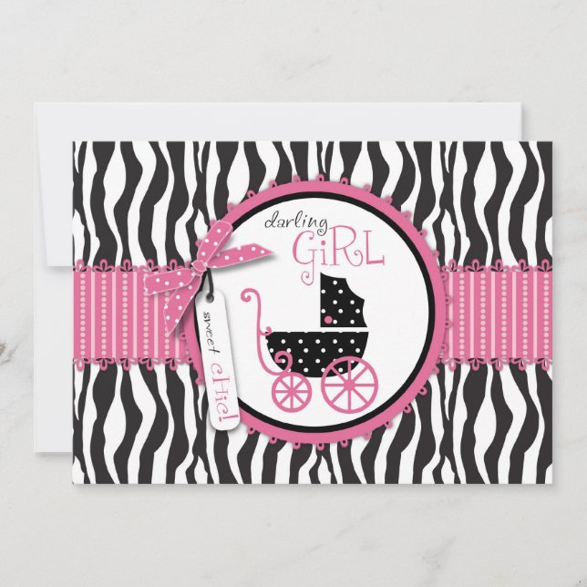 Zebra Print & Baby Carriage Baby Shower Invitation (Front)