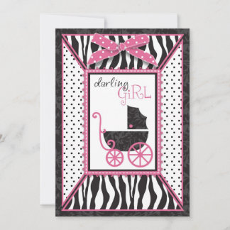 Zebra Print & Baby Carriage Baby Shower Invitation