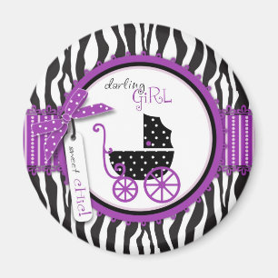 Zebra Print & Baby Carriage Baby Shower Magnet