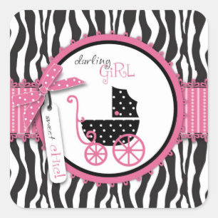 Zebra Print & Baby Carriage Square Sticker
