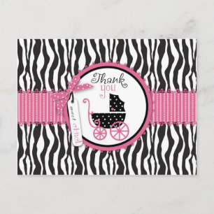 Zebra Print & Baby Carriage Thank You Postcard