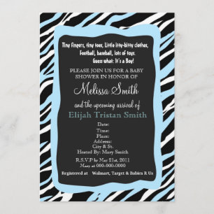 Zebra Print Baby Shower Invitation- Blue Invitation