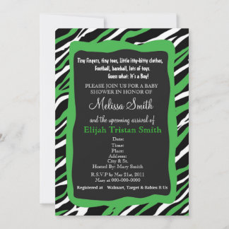 Zebra Print Baby Shower Invitation- Green Invitation