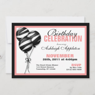 Zebra Print Balloons Pink Birthday Invitations