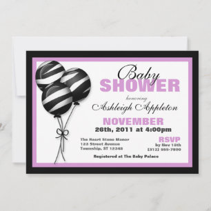 Zebra Print Balloons Purple Baby Shower Invitation