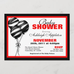 Zebra Print Balloons Red Baby Shower Invitations