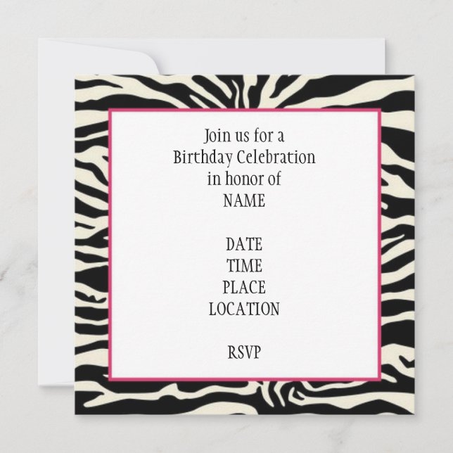 Zebra Print Birthday Invitation (Front)