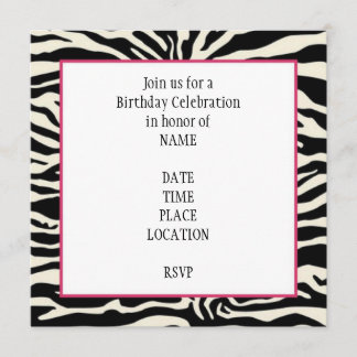 Zebra Print Birthday Invitation