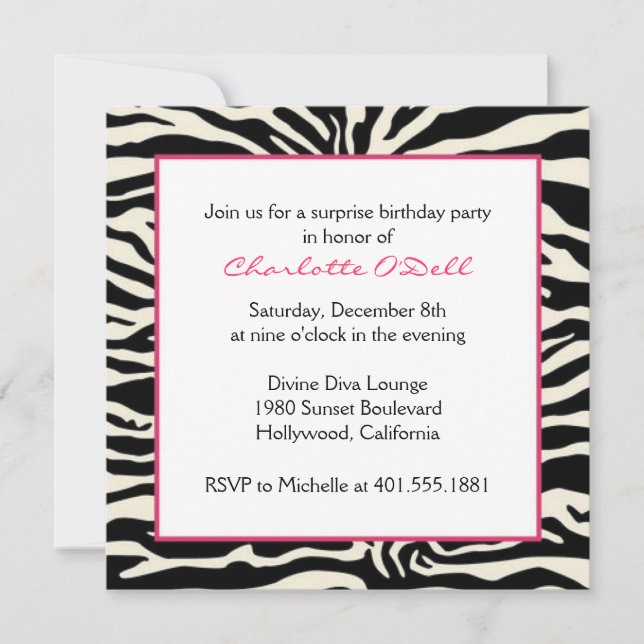 Zebra Print Birthday Invitation (Front)