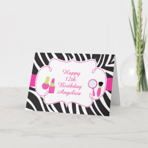 Zebra print birthday Pamper Party Birthday Card