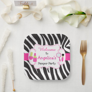Zebra print birthday Pamper Party Paper Plate